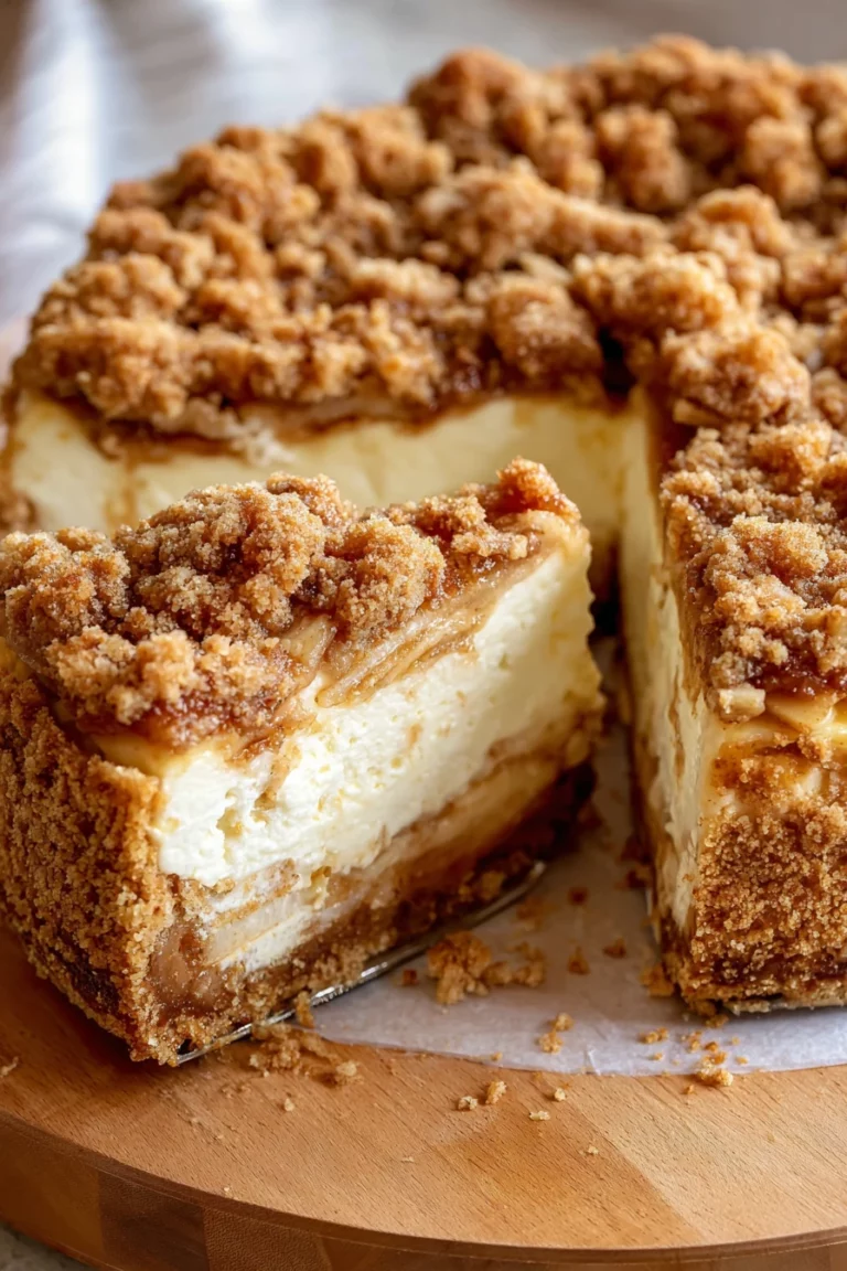 apple crumble cheesecake, decadent dessert, crunchy topping, creamy filling, sweet and savory