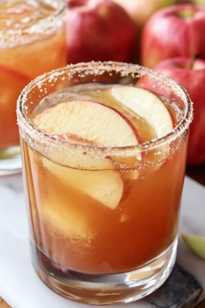 apple margarita, refreshing cocktail, crisp, tart, citrusy, garnished with apple slice
