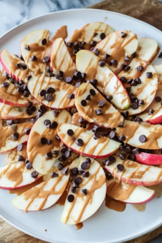 Apple Nachos, crunchy, sweet, caramel drizzle, cinnamon, indulgent, dessert, delicious