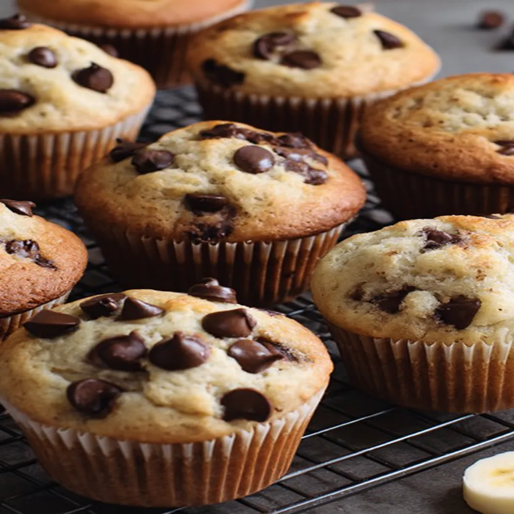 banana chocolate chip muffins, delicious, moist, sweet, indulgent, homemade, tasty, baked, snack