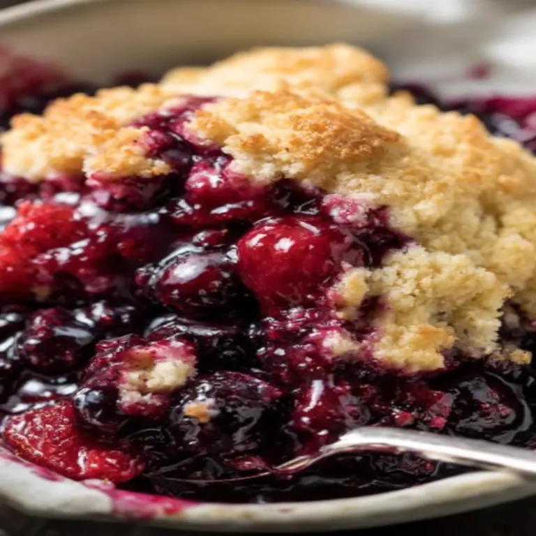 berry cobbler, juicy berries, crumbly topping, sweet dessert, delicious flavors
