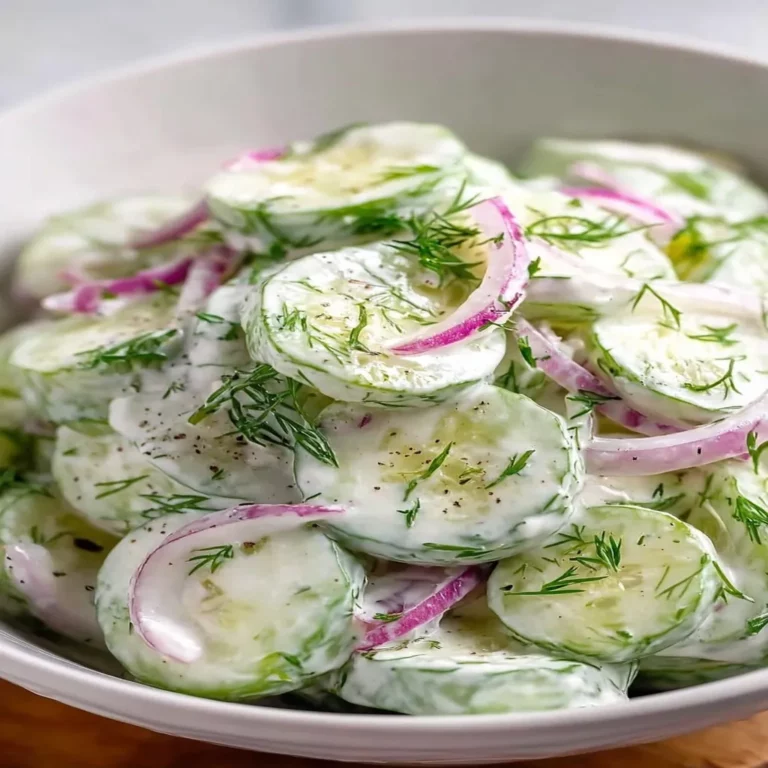 creamy cucumber salad, refreshing, tangy dressing, crunchy cucumbers, summer side dish