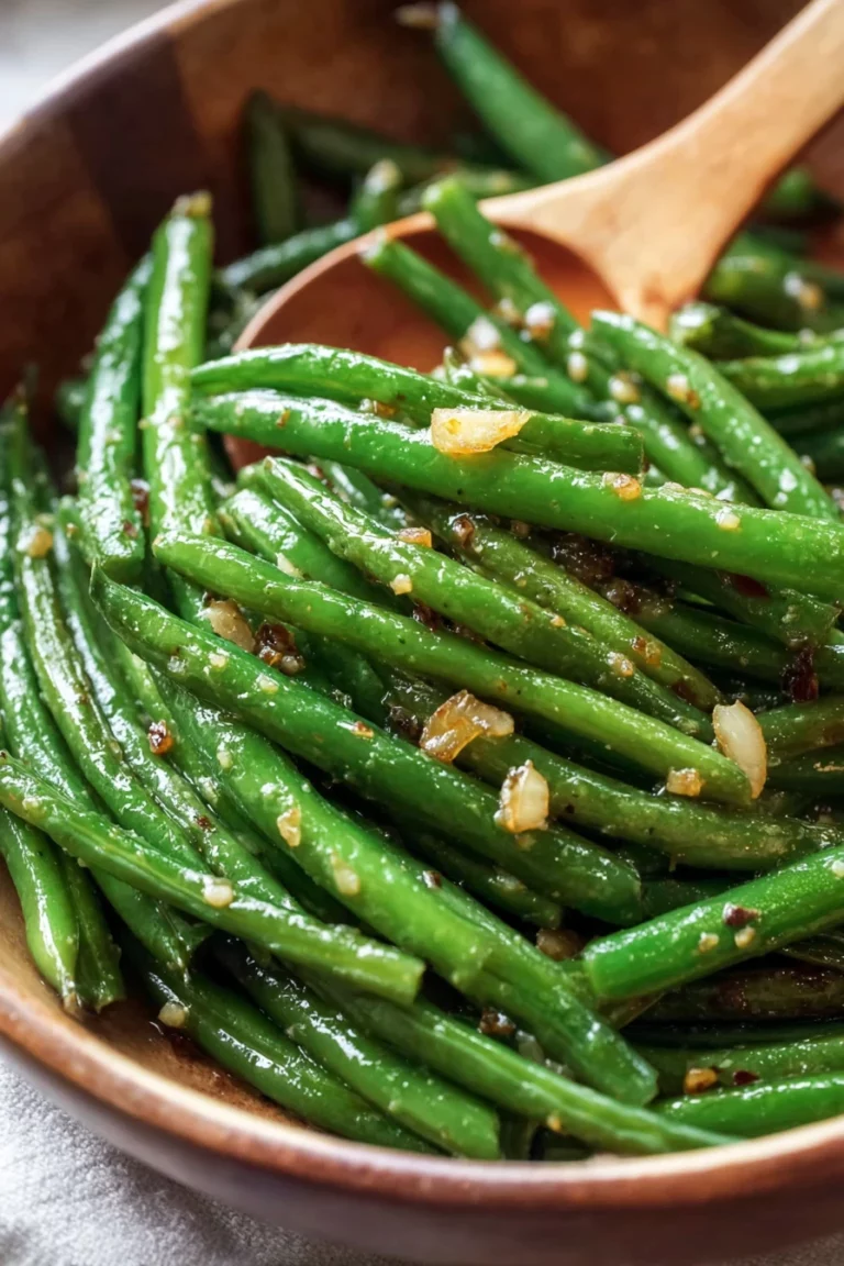 buttery, garlic sauteed, green beans, savory, aromatic, flavorful, side dish
