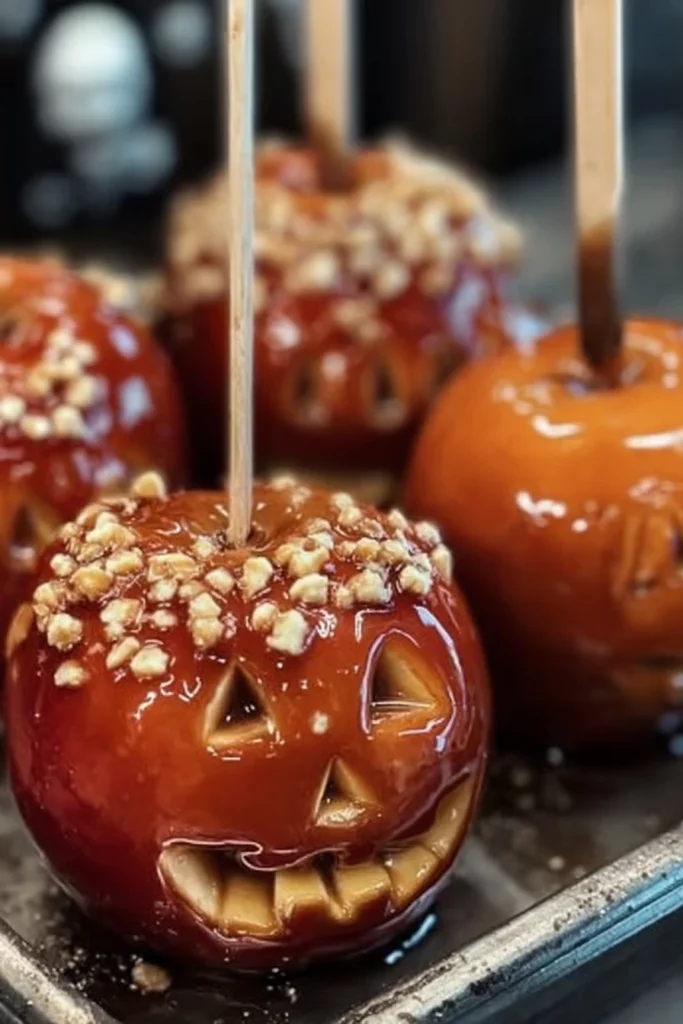 candied apples, Halloween treats, festive, sweet, crunchy, vibrant colors