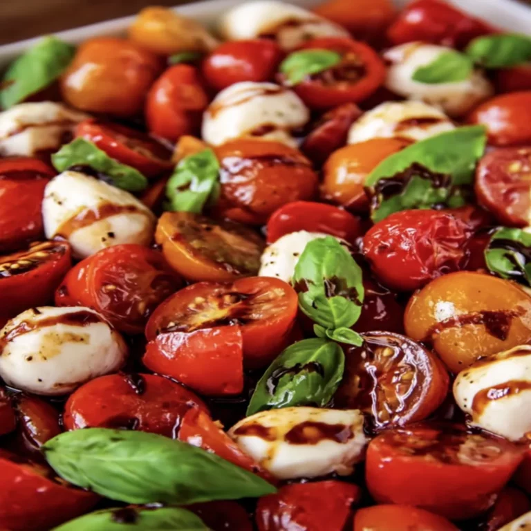 cherry tomato caprese salad, fresh basil, mozzarella, vibrant colors, juicy tomatoes, flavorful balsamic glaze