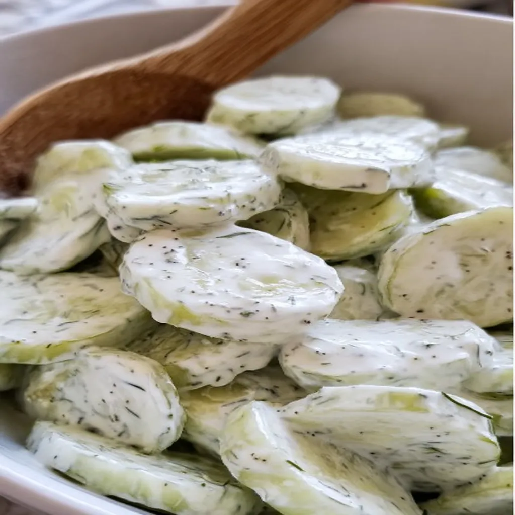 creamy cucumber salad, refreshing, crunchy, cool, summer side dish