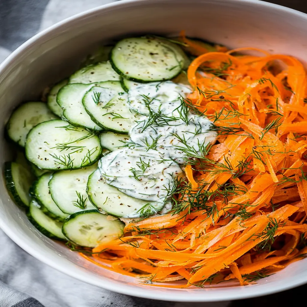 cucumber, carrot, salad, vinegar, refreshing, crunchy, tangy, colorful