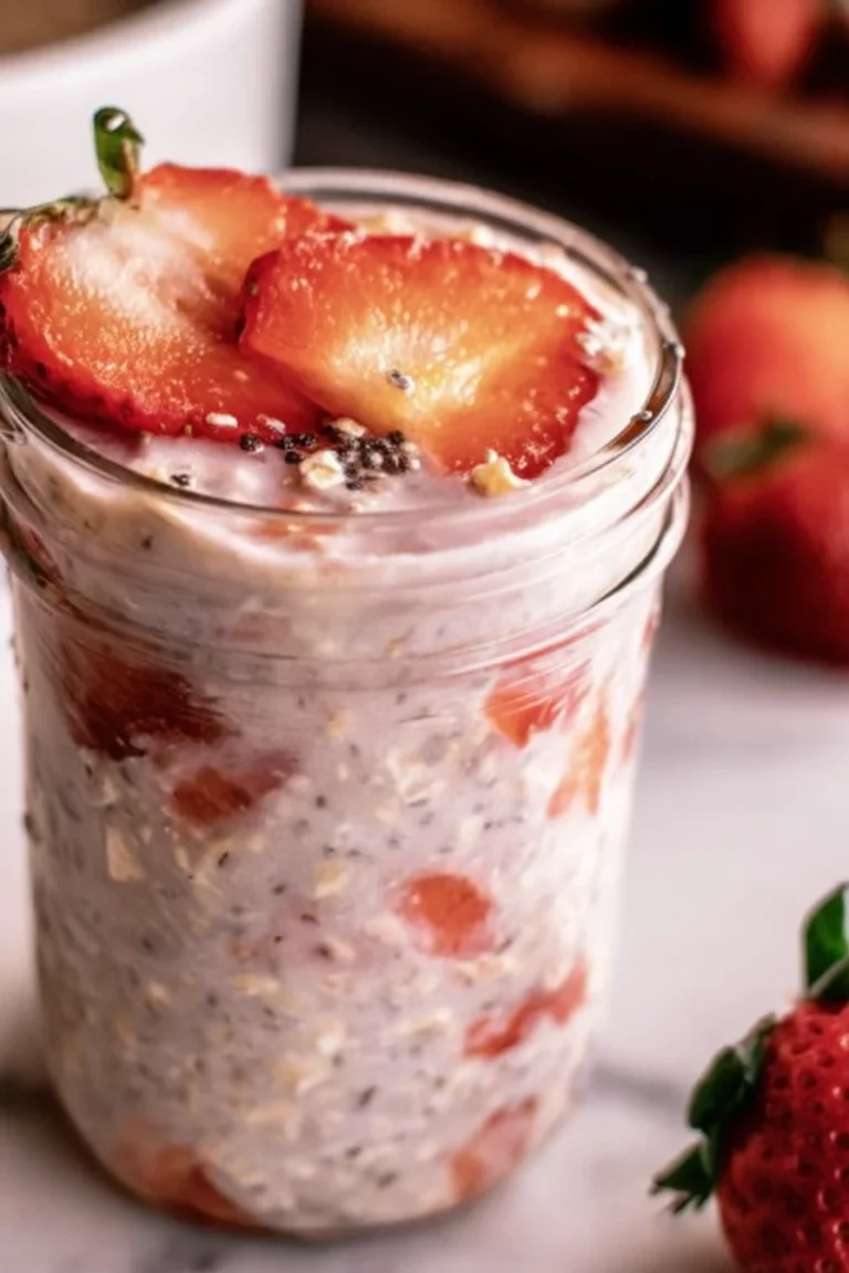 high protein, strawberry oats, easy recipe, nutritious, delicious, overnight, satisfying, healthy breakfast