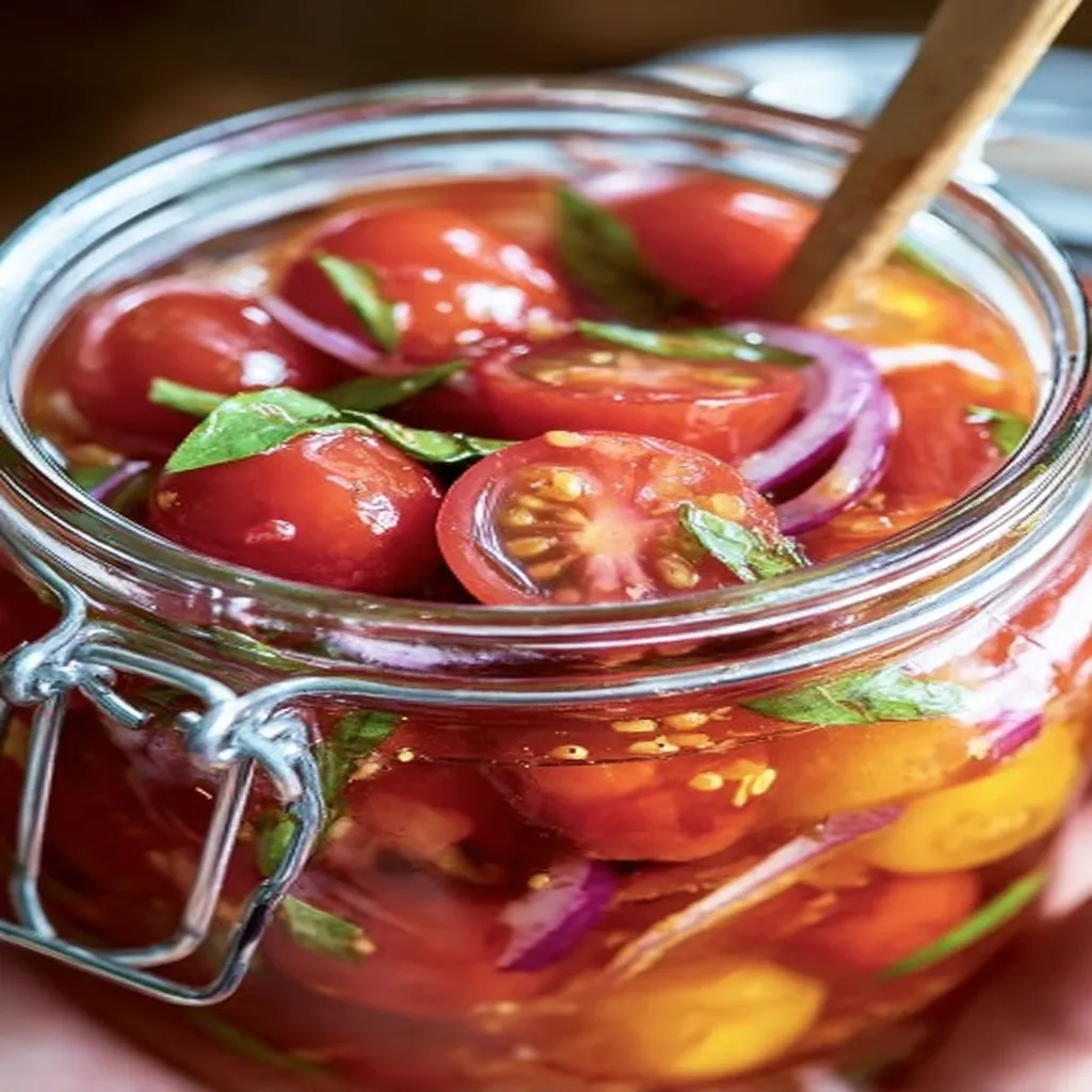 marinated cherry tomatoes, easy recipe, flavorful, vibrant colors, delicious, summer appetizer