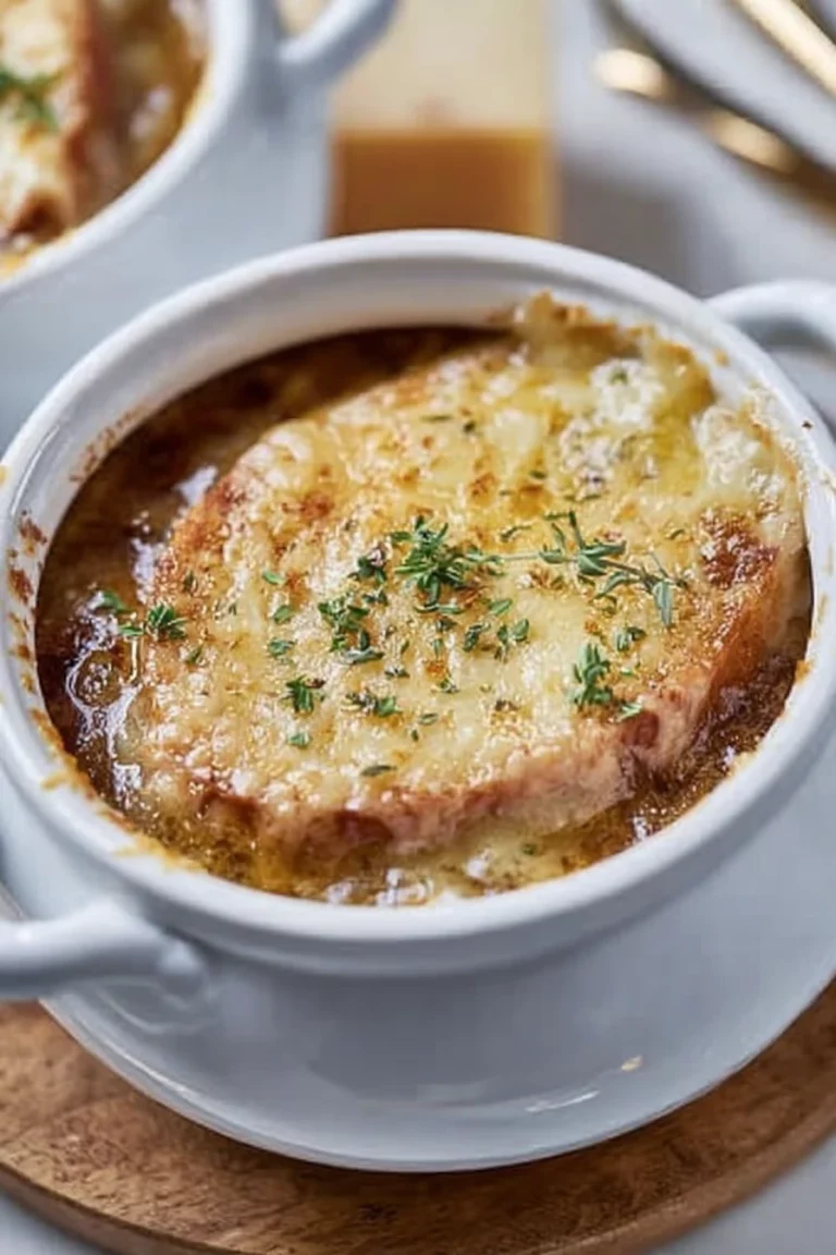 French onion soup, savory broth, caramelized onions, gooey cheese, crusty bread
