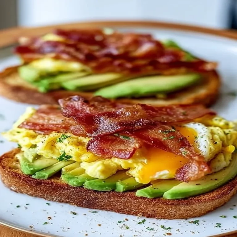 Egg, bacon, avocado toast, delicious, savory, crispy, creamy, breakfast