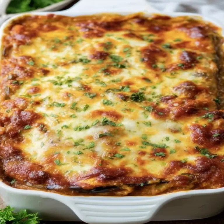 eggplant lasagna, savory Italian dish, layers of cheese, aromatic herbs, hearty and flavorful