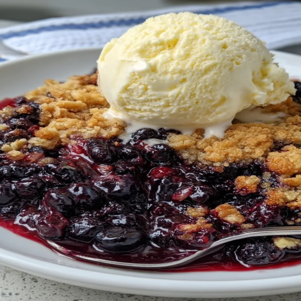 farmhouse blueberry crisp, juicy blueberries, crunchy oat topping, sweet and tangy, homemade dessert