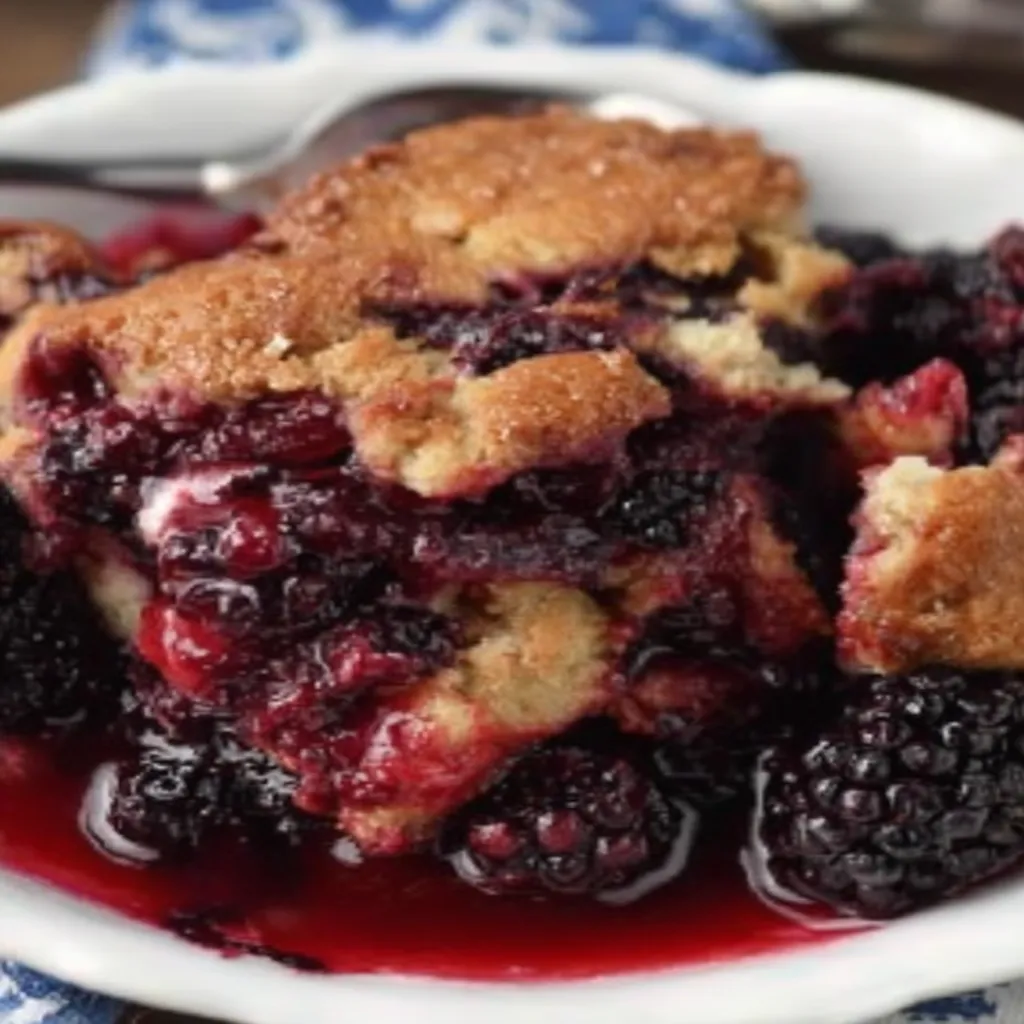 Fresh Blackberry Cobbler, juicy berries, golden crust, sweet and tangy