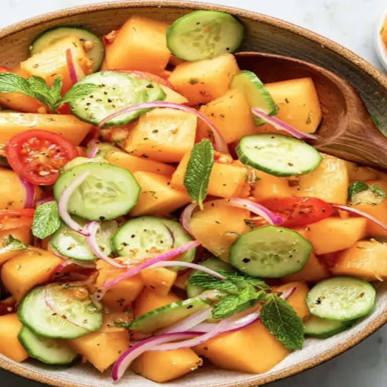 fresh cantaloupe, cucumber salad, refreshing, vibrant, crisp, summer flavors
