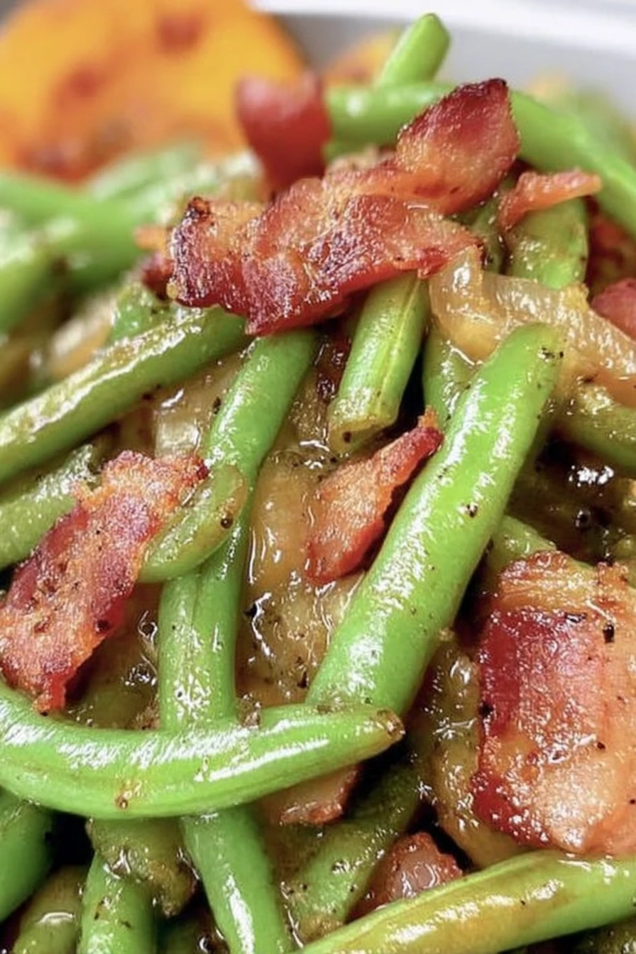 fresh southern green beans, bacon, savory, crispy, delicious, flavorful, southern cuisine