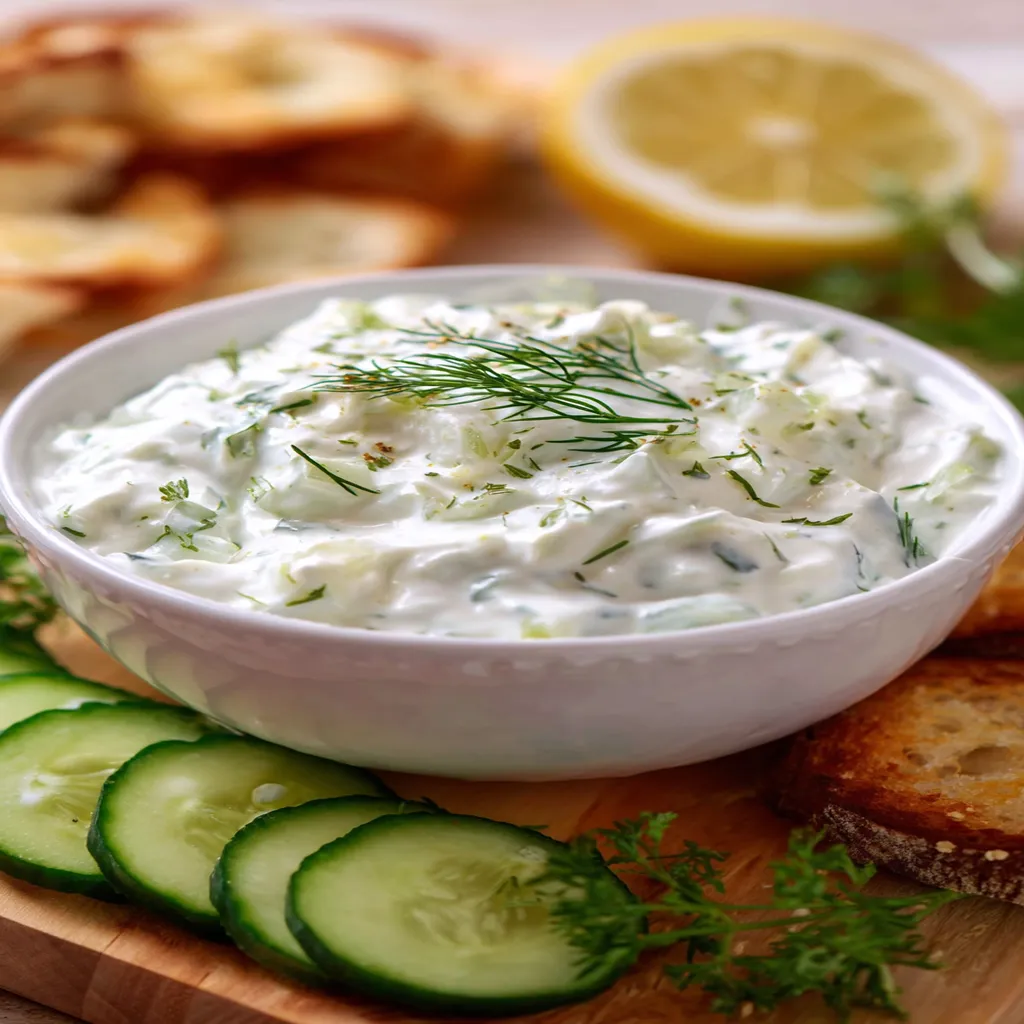 Homemade tzatziki recipe, fresh cucumber, creamy yogurt, flavorful herbs