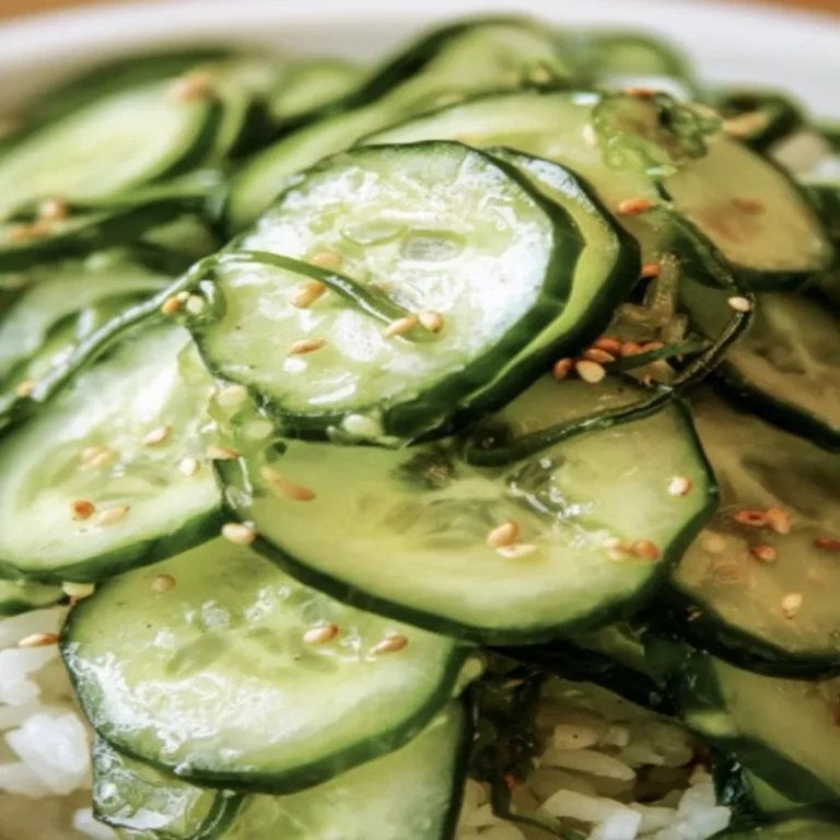 Marinated Asian Cucumber Salad, refreshing, savory, jasmine rice, flavorful dressing