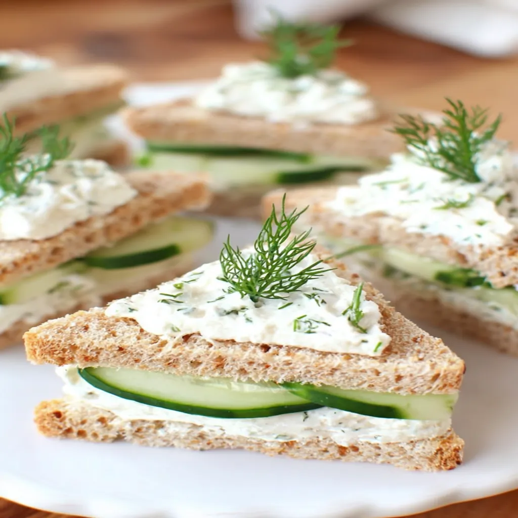 mini cucumber sandwiches, dill cream cheese, refreshing, appetizing, bite-sized, flavorful, elegant presentation