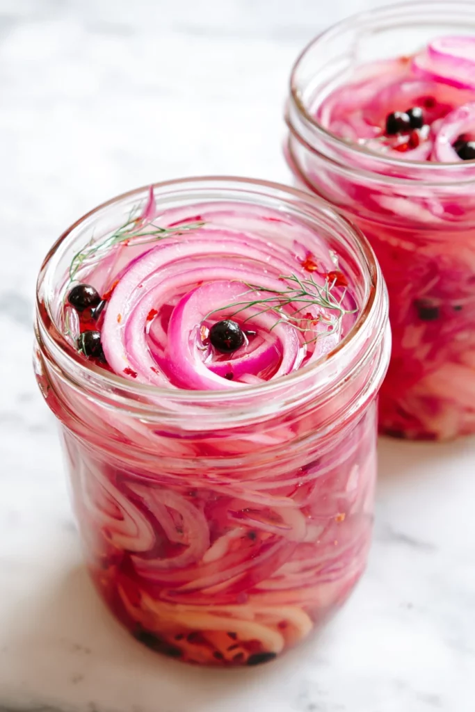 pickled red onions, tangy, vibrant color, crunchy texture, zesty flavor