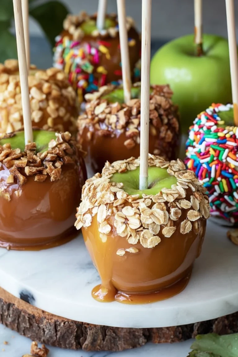 tempting caramel apples, fall dessert, sweet and sticky, crunchy coating, delicious treat