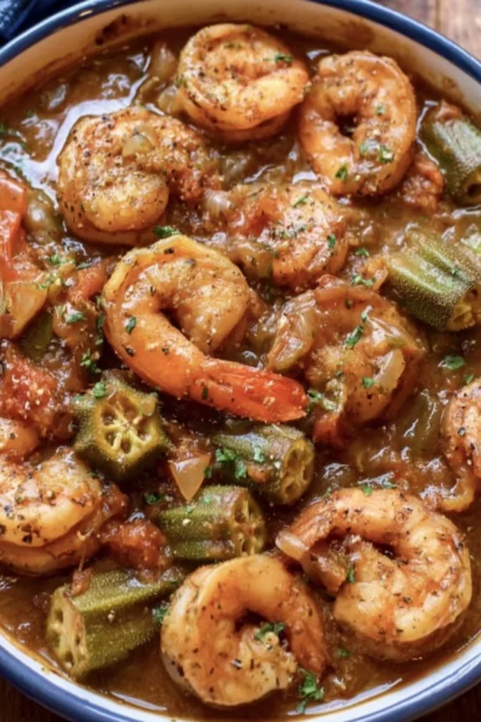 smothered okra, shrimp, savory, flavorful, southern cuisine, delicious