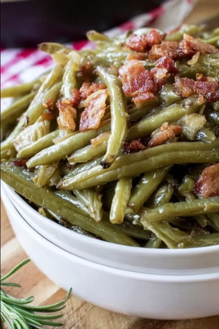 southern style, green beans, savory, slow-cooked, tender-crisp, flavorful, traditional