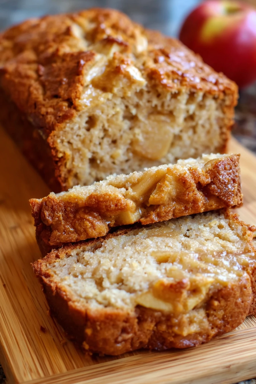 apple bread, made with apple sauce, moist, flavorful, cinnamon swirl