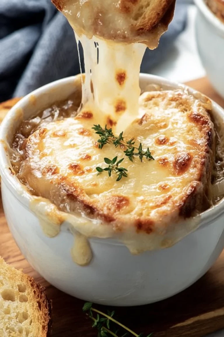 homemade French onion soup, savory broth, caramelized onions, comforting, aromatic herbs