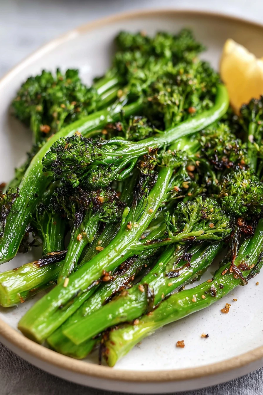 oven roasted broccolini, quick recipe, crispy, flavorful, healthy side dish