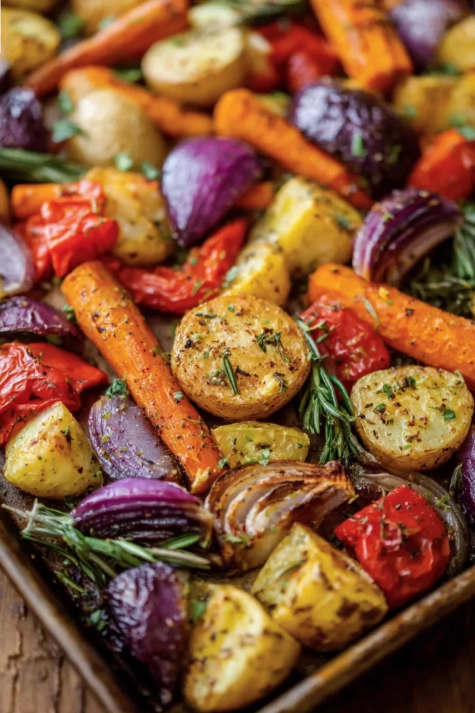 roasted vegetables, colorful, savory, crispy, flavorful, nutritious, delicious