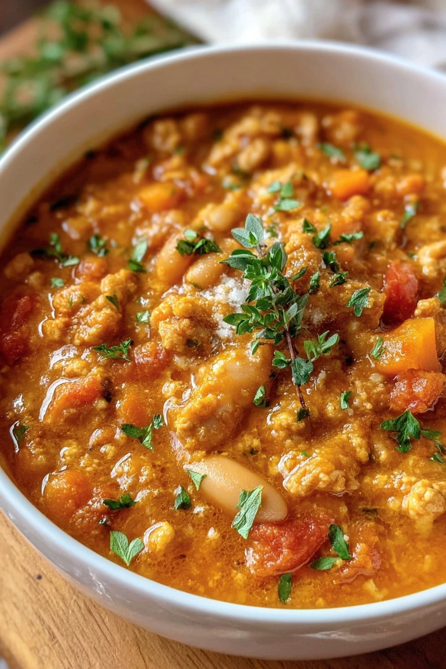 creamy, turkey pumpkin chili, comforting, savory, fall flavors, hearty stew