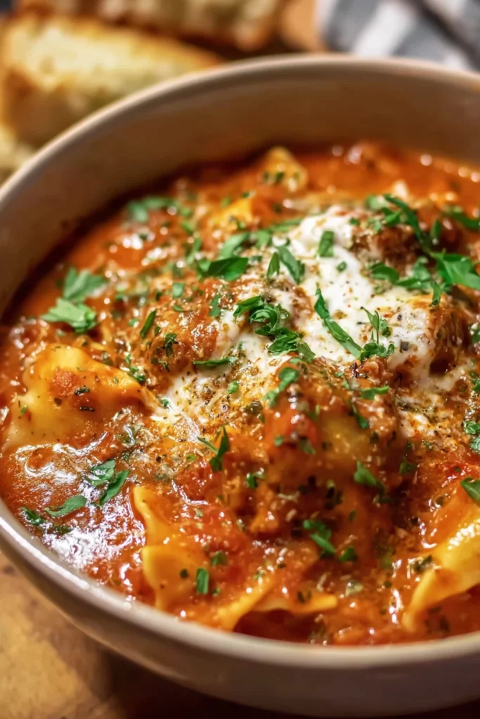 Easy Creamy Lasagna Soup, comforting, savory, cheesy, Italian flavors, homemade