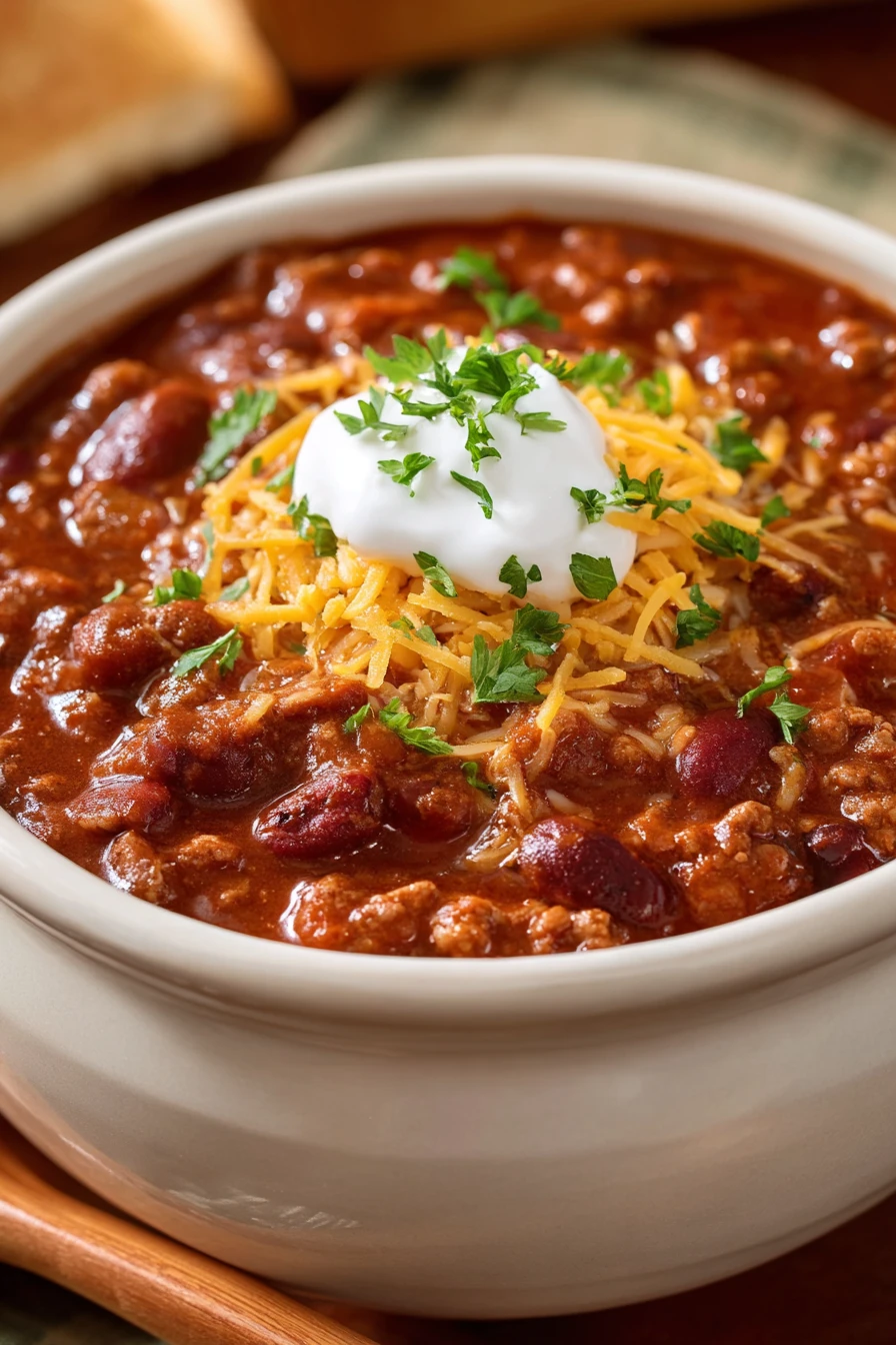 easy crockpot chili recipe, hearty, flavorful, slow-cooked, spicy, comforting bowl