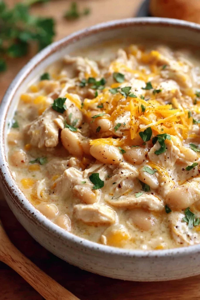 Easy White Chicken Chili, creamy, hearty, flavorful, comforting, delicious, bowl, tasty