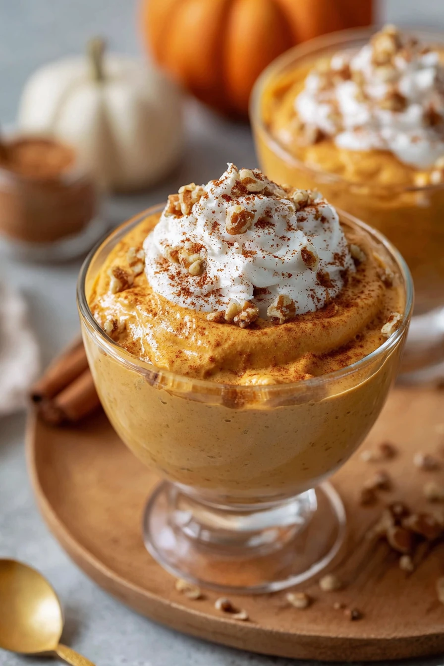 healthy pumpkin mousse, creamy, indulgent dessert, autumn flavors, velvety smooth texture