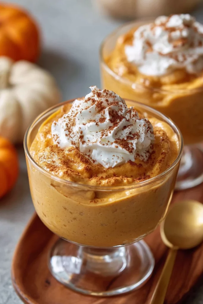 healthy pumpkin mousse, creamy, decadent, autumn flavors, silky smooth texture