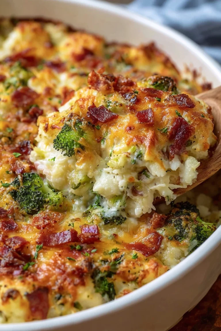 loaded cauliflower broccoli casserole, cheesy, creamy, savory, baked, delicious, comforting, vegetables