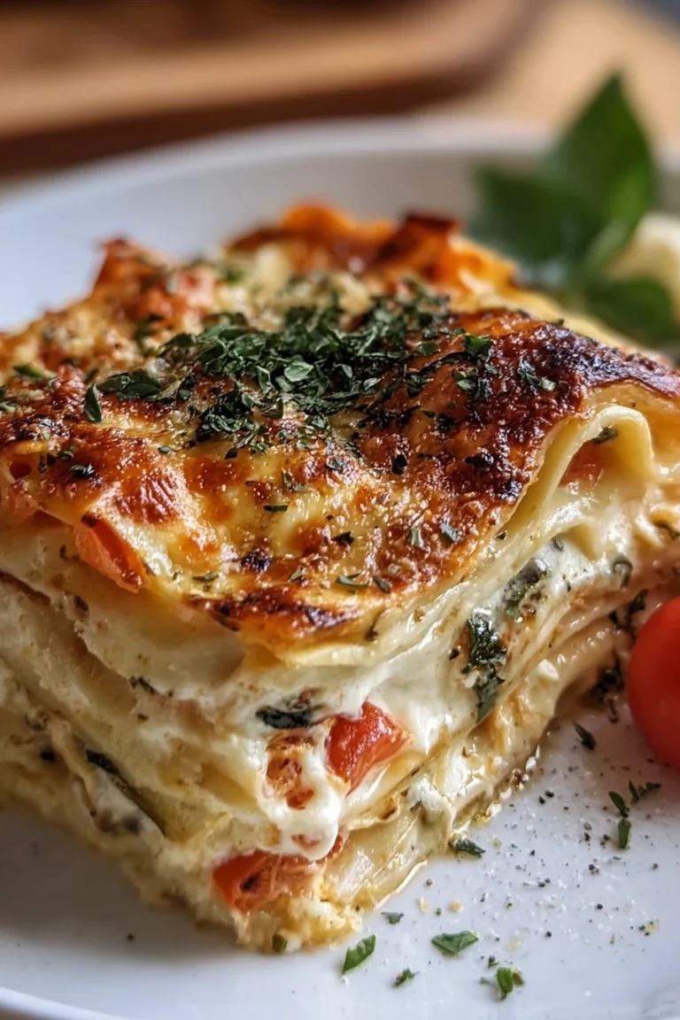 loaded veggie white lasagna, creamy, savory, flavorful, nutritious, vegetarian option