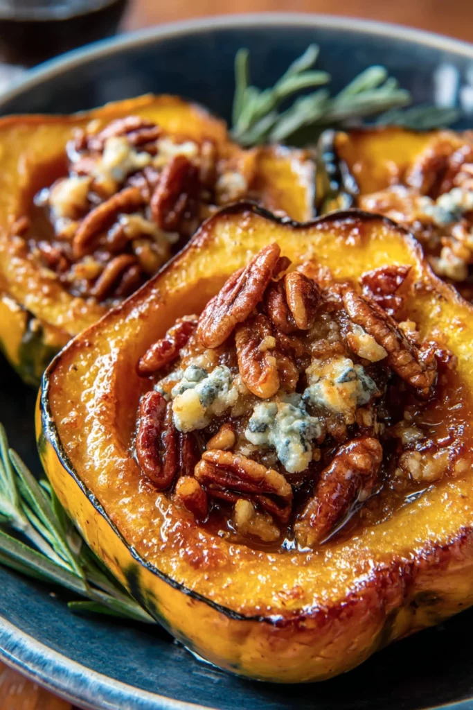maple pecan, roasted acorn squash, savory, autumn flavors, delicious vegan option