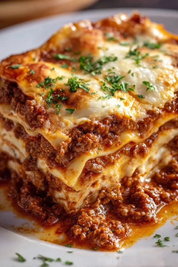 mouthwatering, homemade lasagna, cheesy layers, savory meat, bubbly cheese