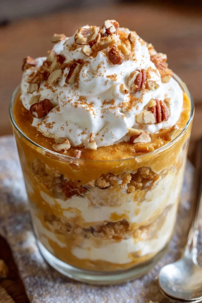no bake pumpkin trifle, Thanksgiving dessert, layers of creamy goodness, festive, indulgent, spiced pumpkin, decadent, holiday treat