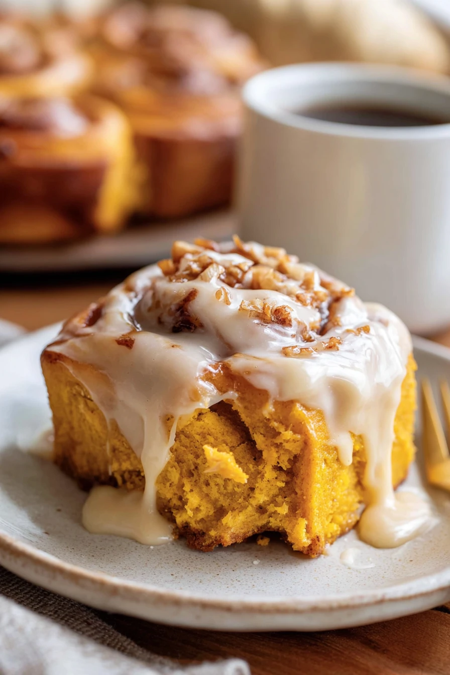pumpkin cinnamon rolls, coffee maple frosting, warm, aromatic, decadent, fall treat
