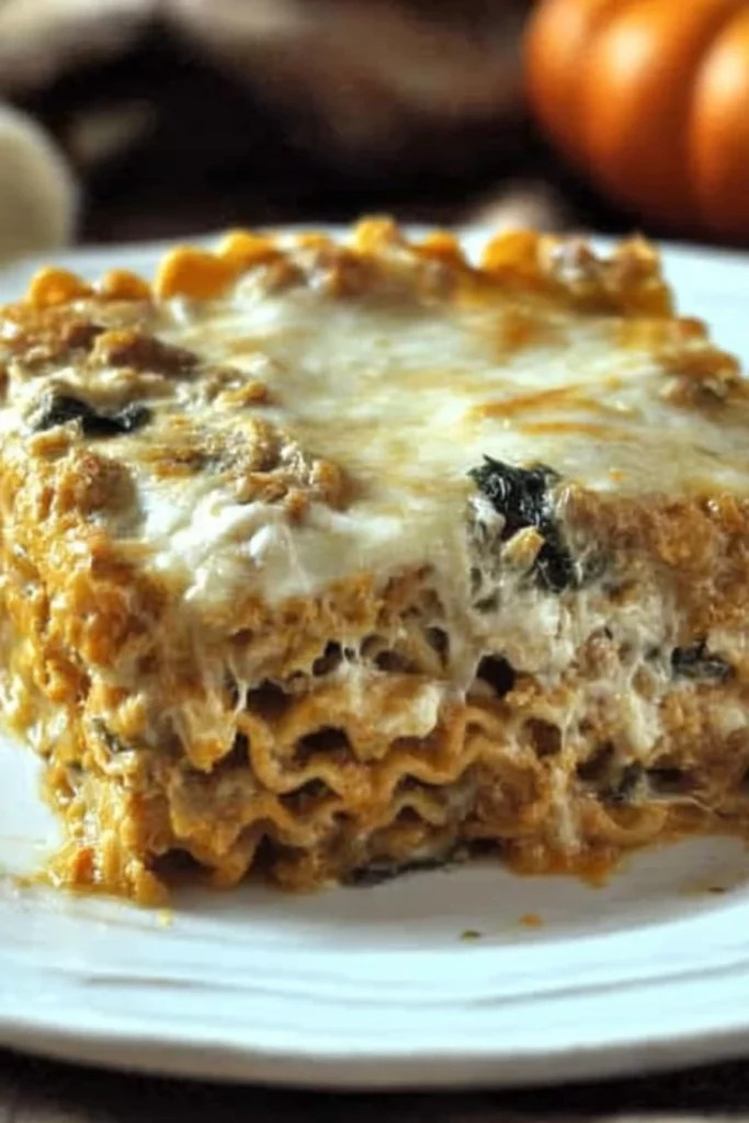 pumpkin lasagna, savory layers, creamy ricotta, aromatic spices, autumn comfort, cheesy goodness