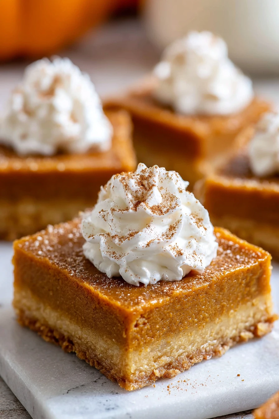 pumpkin pie bars, spiced, creamy filling, graham cracker crust, autumn dessert