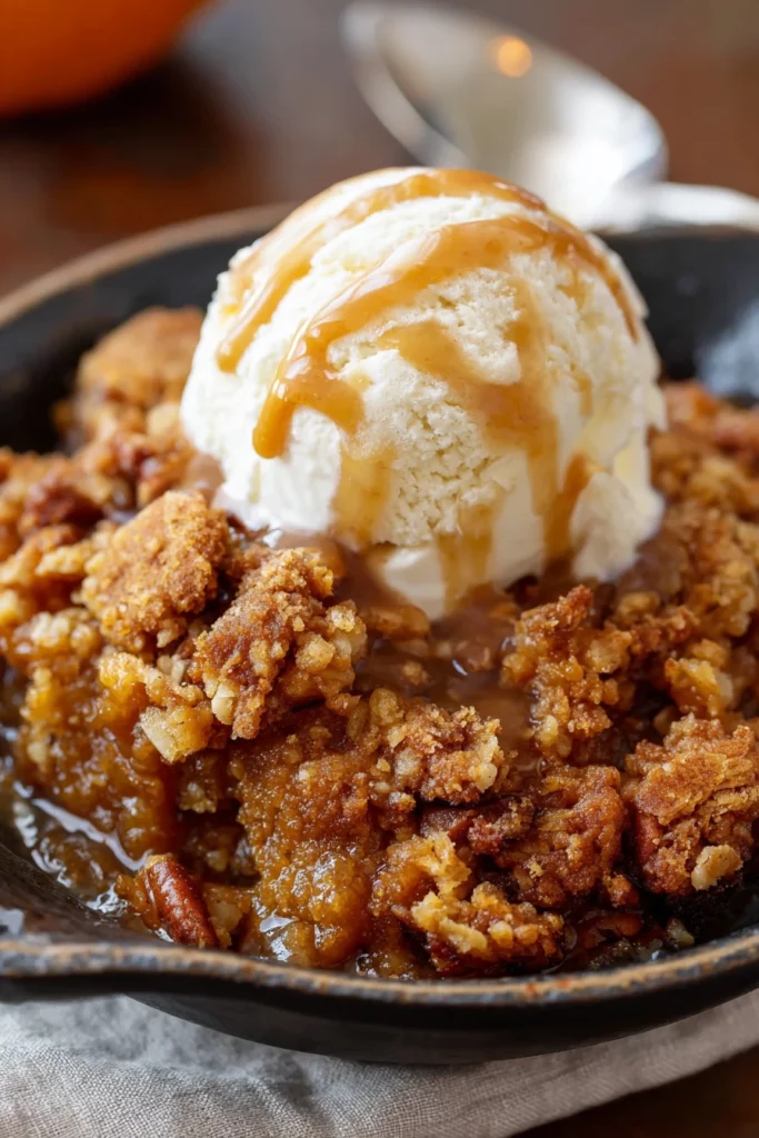 pumpkin pie crisp recipe, autumn dessert, crunchy streusel topping, warm spices, sweet and savory flavor