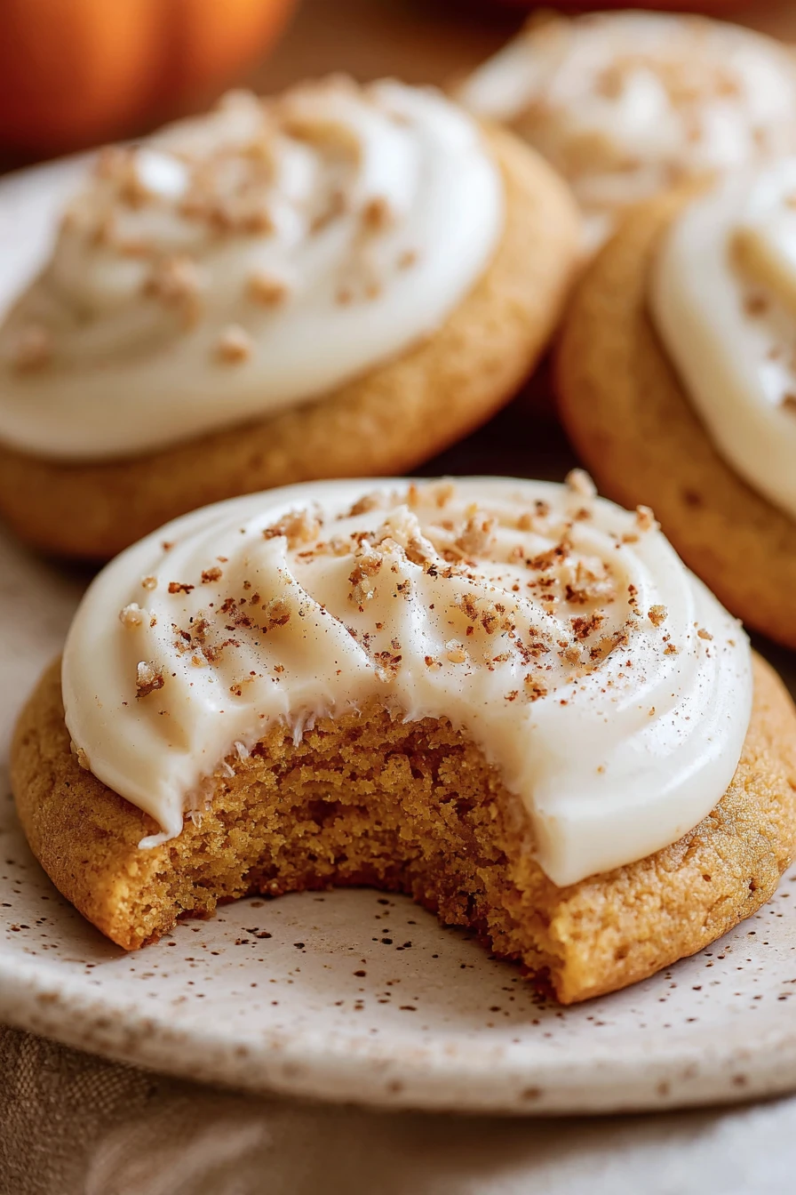 pumpkin spice sugar cookies, cream cheese frosting, decadent, autumnal, delicious