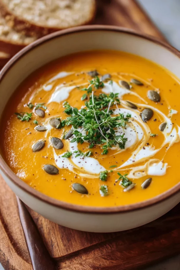 roasted pumpkin soup, savory, creamy, fall flavors, comforting, seasonal warmth