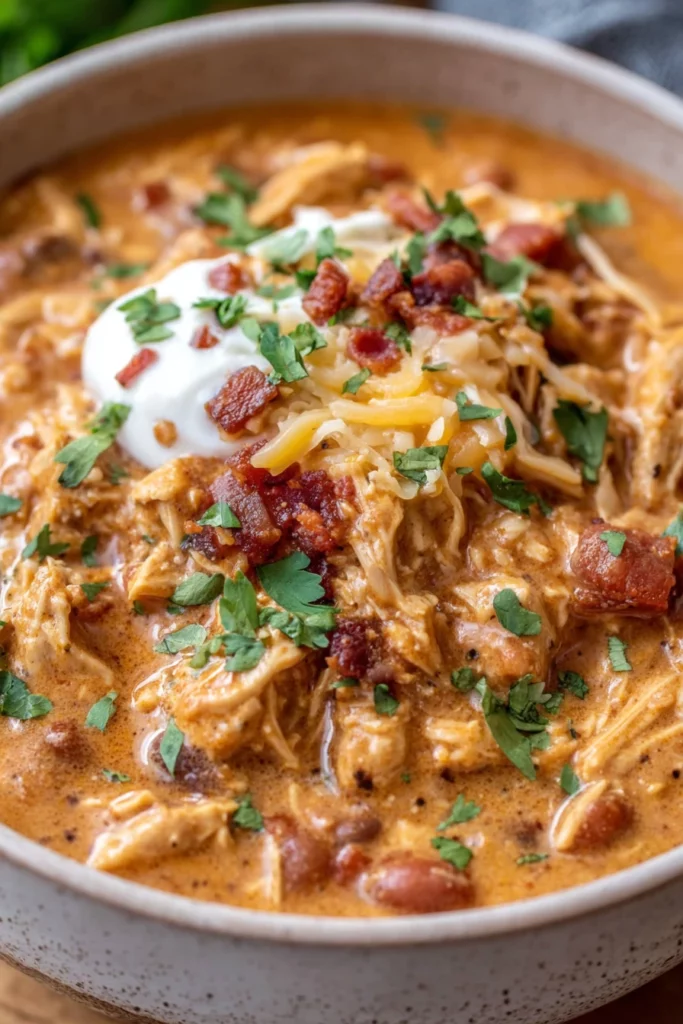 slow cooker, cream cheese crack chicken chili, savory, creamy, flavorful, comforting, hearty, delicious