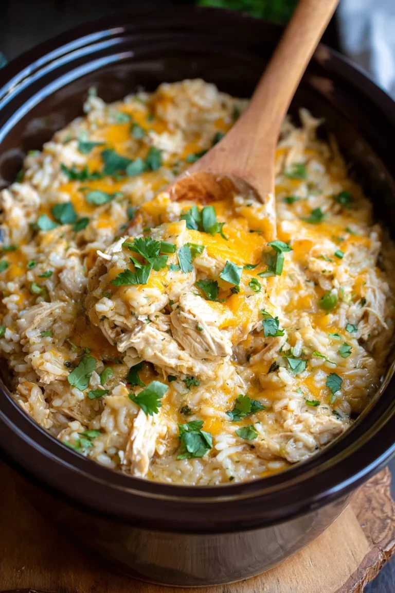 slow cooker, green chile chicken, rice casserole, savory, flavorful, comforting, delicious